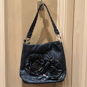 Brighton Blue Shoulder Bag with Floral Design